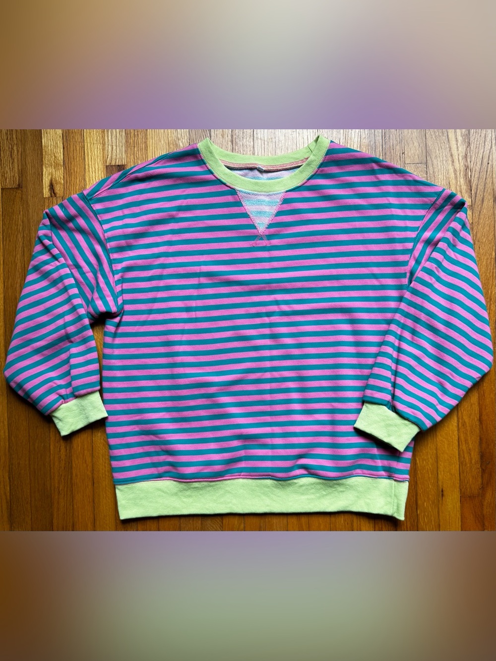 Striped Crewneck Sweatshirt in Pink, Teal & Lime